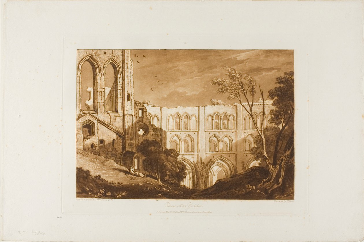Rivaux Abbey, tallrik 51 från Liber Studiorum av Joseph Mallord William Turner