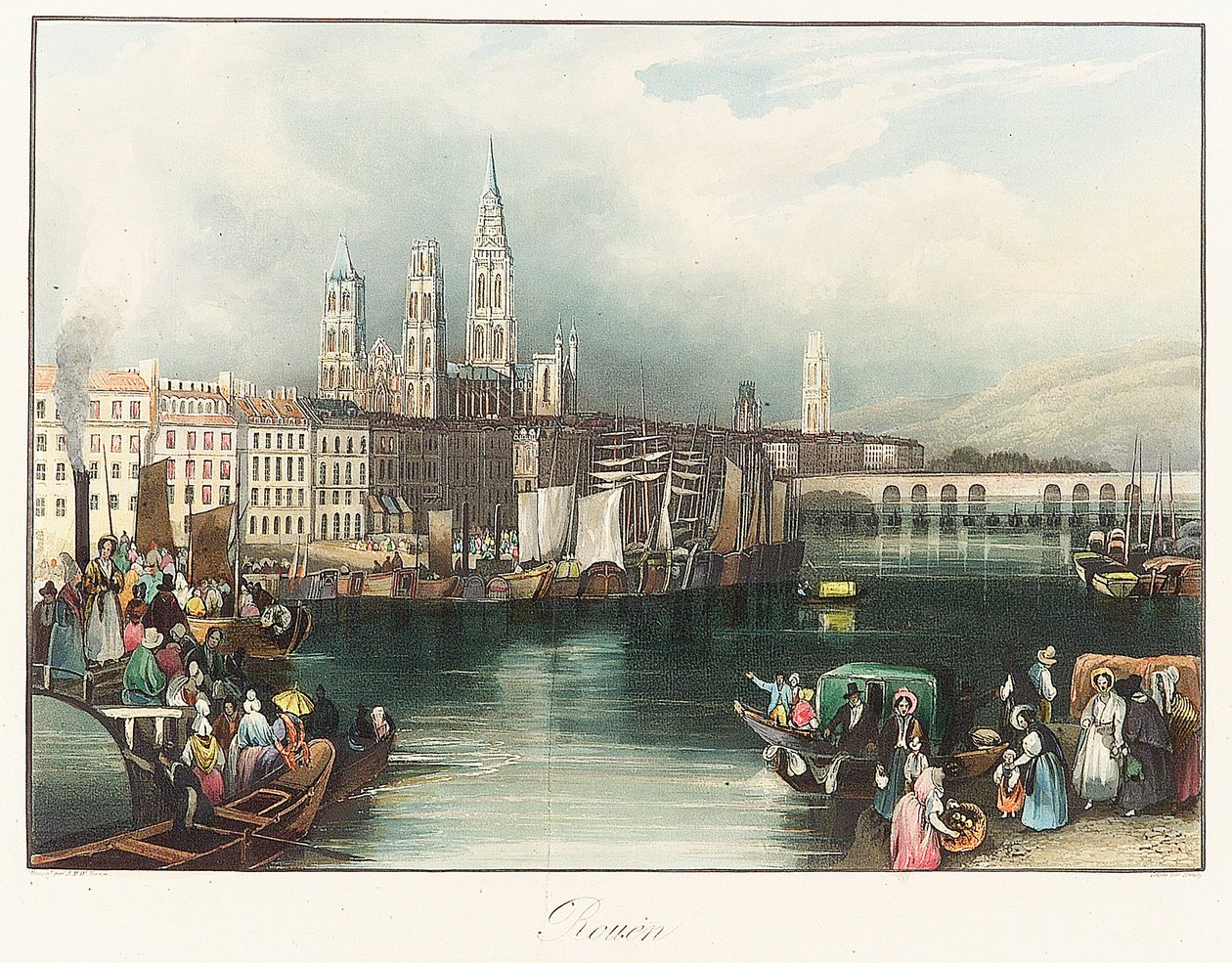 Rouen (Frankrike). Litografi (33x46,9 cm) av Joseph Mallord William Turner (1775-1851) av Joseph Mallord William Turner