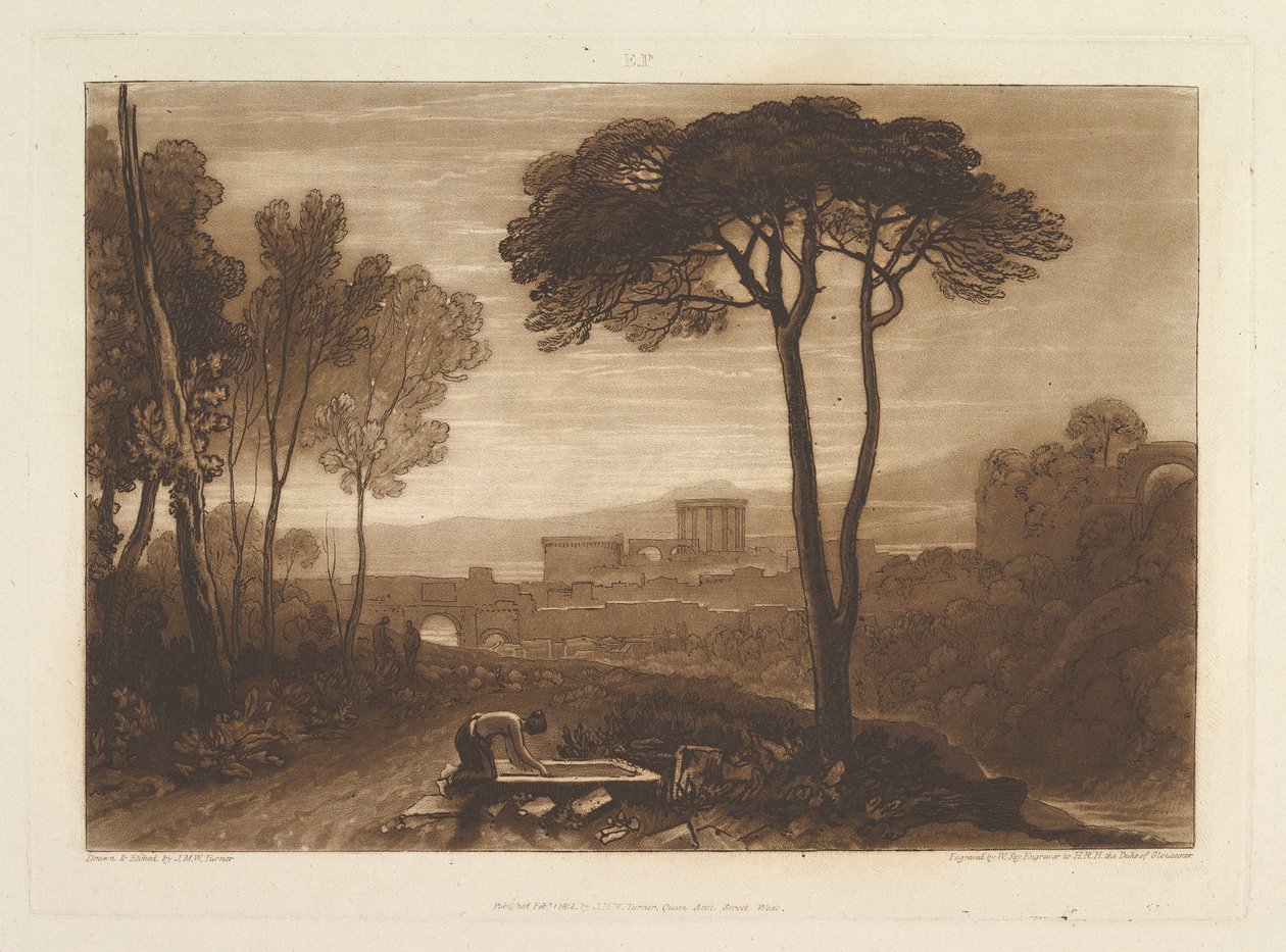 Scen i Campagna Liber Studiorum, del VIII, skylt 38, 1 februari 1812 av Joseph Mallord William Turner