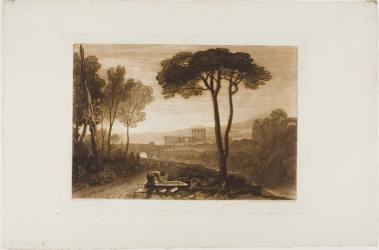 Scen i Campagna, skylt 38 från Studieboken av Joseph Mallord William Turner