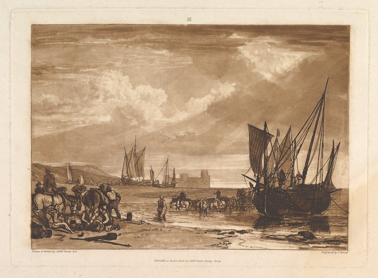 Scen på den franska kusten Liber Studiorum, del I, skylt 4, 11 juni 1807. av Joseph Mallord William Turner