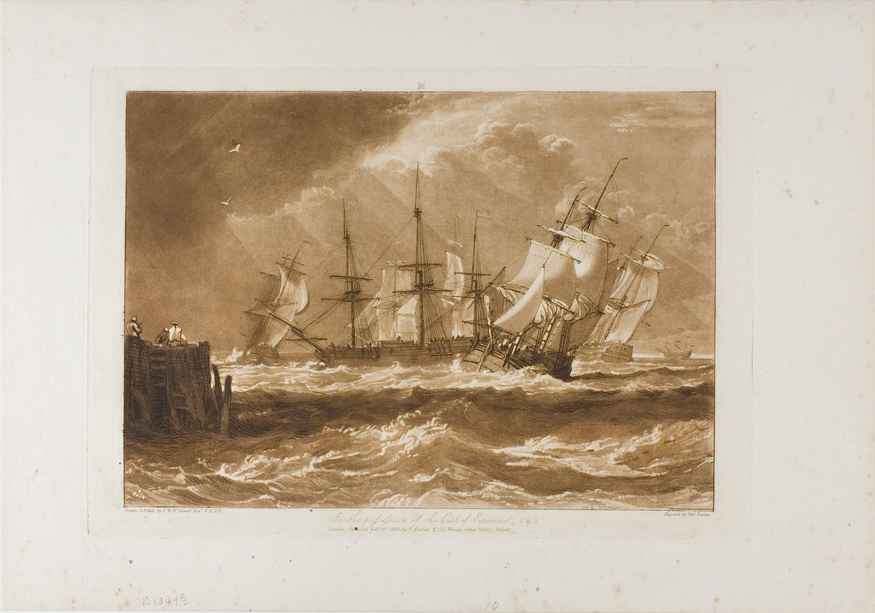 Ships in a Breeze, skylt 10 från Liber Studiorum av Joseph Mallord William Turner
