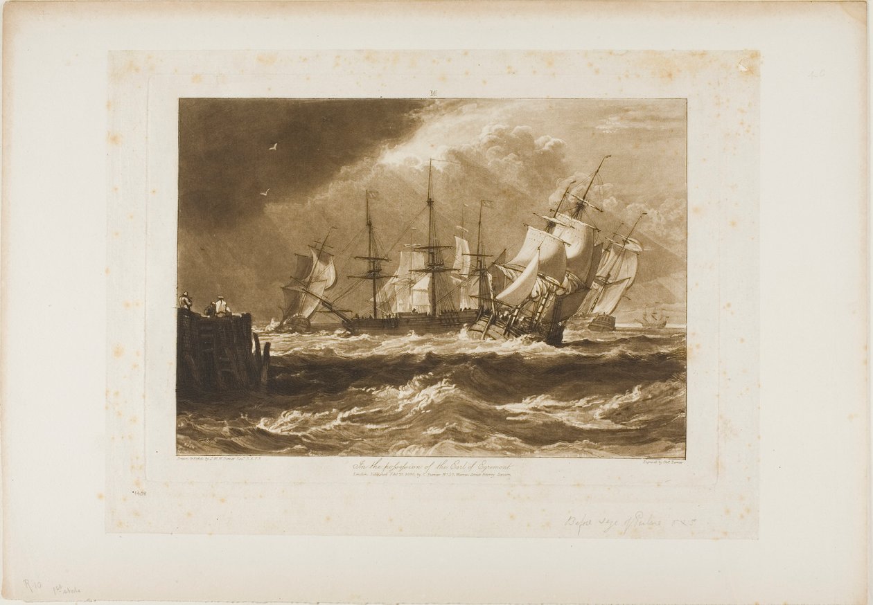 Ships in a Breeze, skylt 10 från Liber Studiorum av Joseph Mallord William Turner
