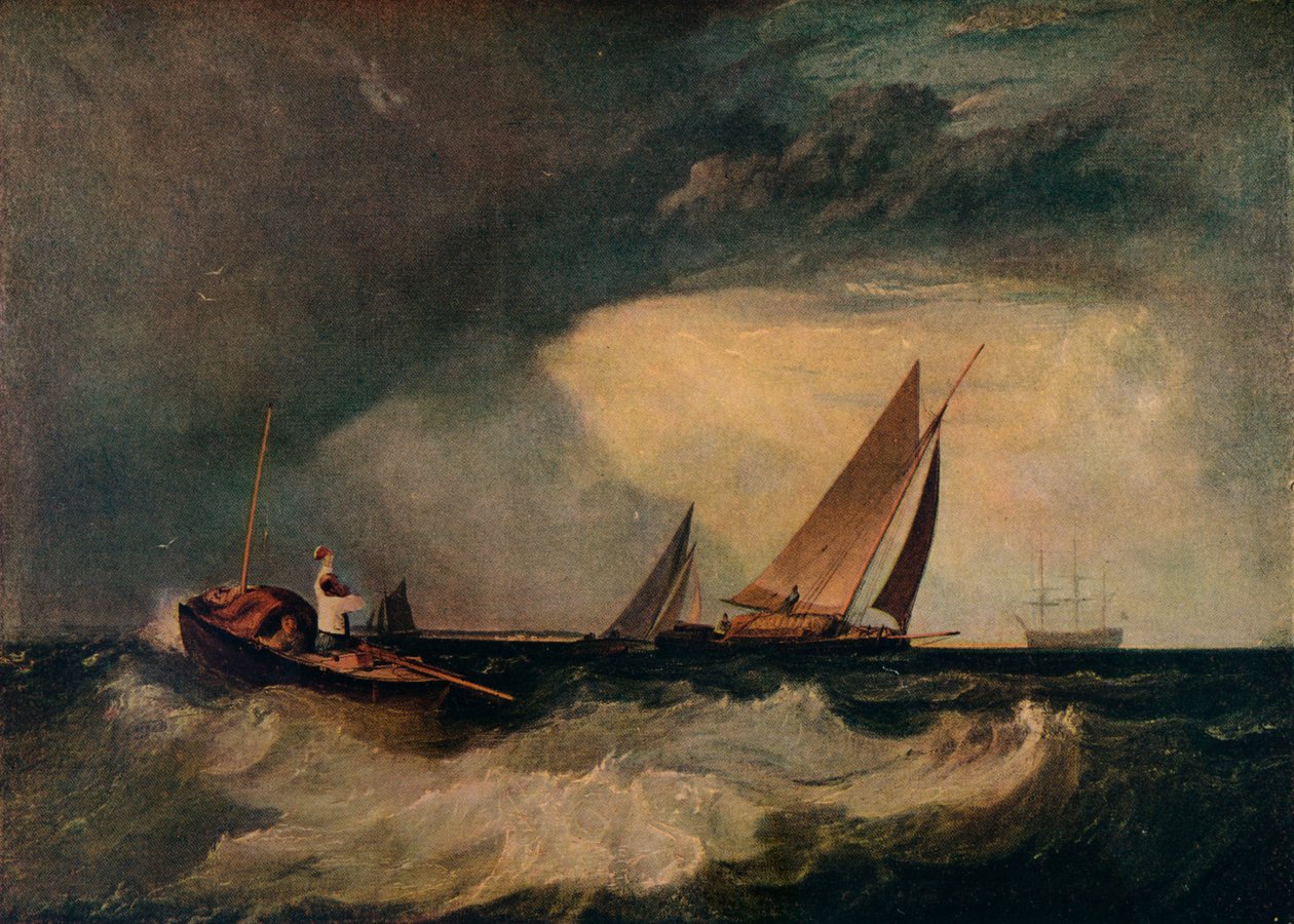 Shoeburyness Fisherman Hailing a Whitstable Hoy, aka The Pilot Boat, and The Red Cap, c1809 av Joseph Mallord William Turner