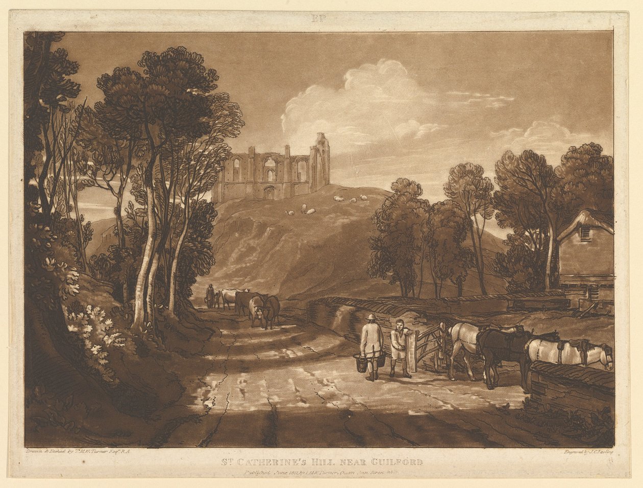 St. Catharines Hill nära Guilford Liber Studiorum, del VII, skylt 33, juni 1811. av Joseph Mallord William Turner