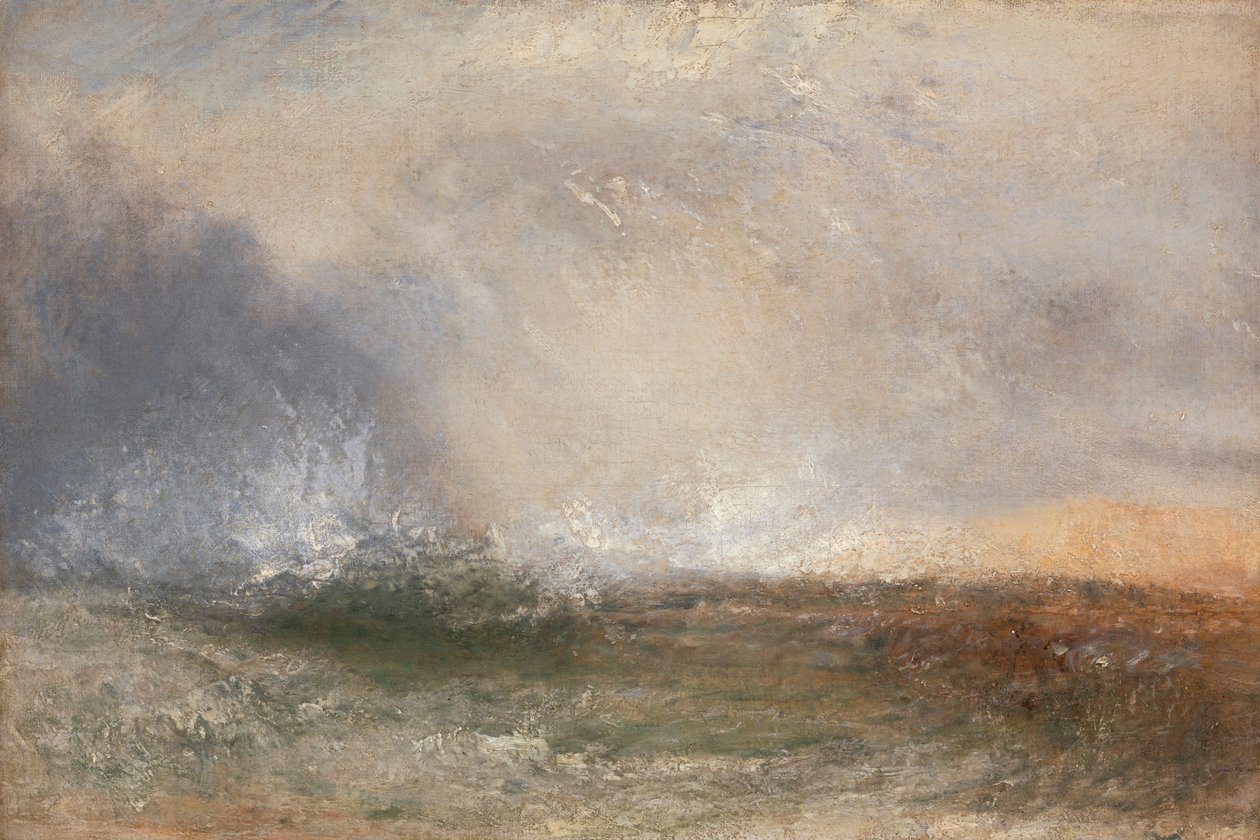 Stormigt hav som bryter på en strand av Joseph Mallord William Turner