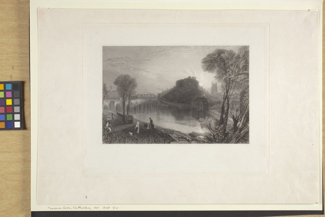 Tamworth Castle, Staffordshire (etsning och gravering på Indien papper, Chine Collé) av Joseph Mallord William Turner