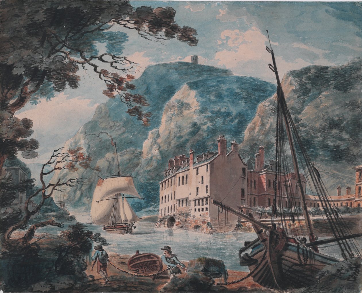 Avon Gorge i Bristol med Old Hot Wells House, ca. 1792 (grafit, akvarell, penna och brunt bläck) av Joseph Mallord William Turner