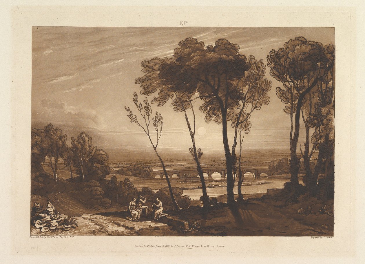 Bron i medeldistans Liber Studiorum, del III, skylt 13, 10 juni 1808. av Joseph Mallord William Turner