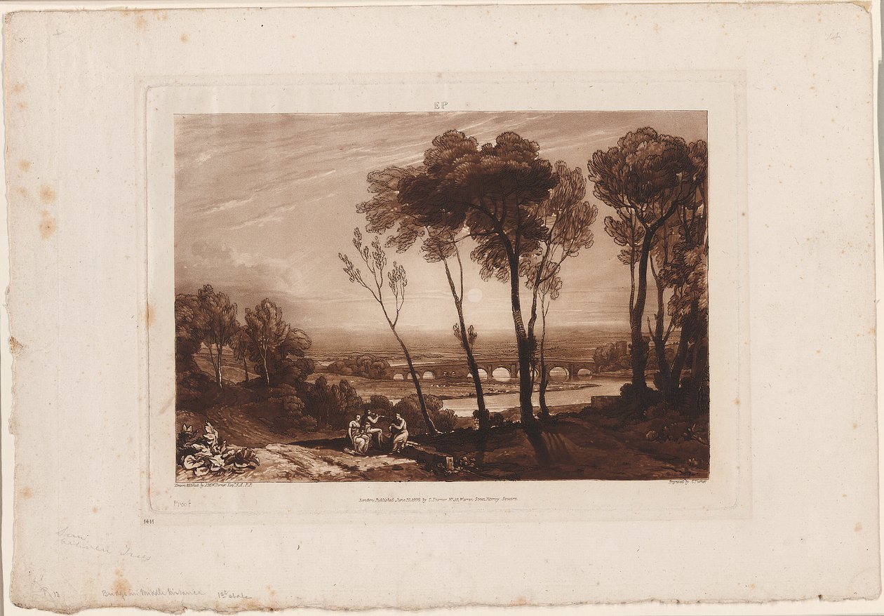 Bron på medeldistans, skylt 13 från Liber Studiorum av Joseph Mallord William Turner