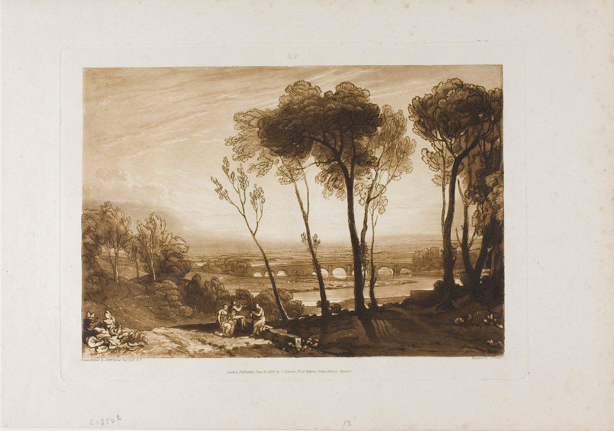 Bron på medeldistans, skylt 13 från Liber Studiorum av Joseph Mallord William Turner