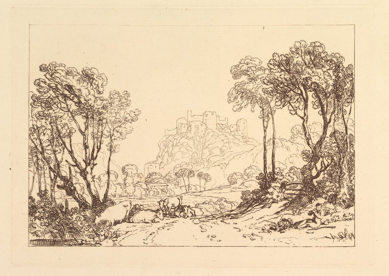 Slottet ovanför ängarna Liber Studiorum, del II, skylt 8, 1808. av Joseph Mallord William Turner