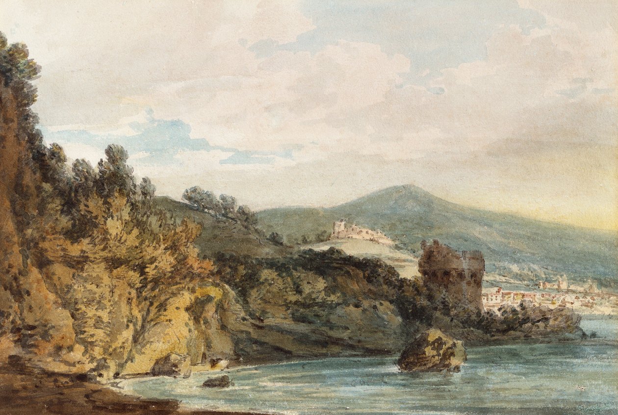 Kusten under Vietri, Salerno i fjärran, slottet sett ovanför Torre Crestarella av Joseph Mallord William Turner