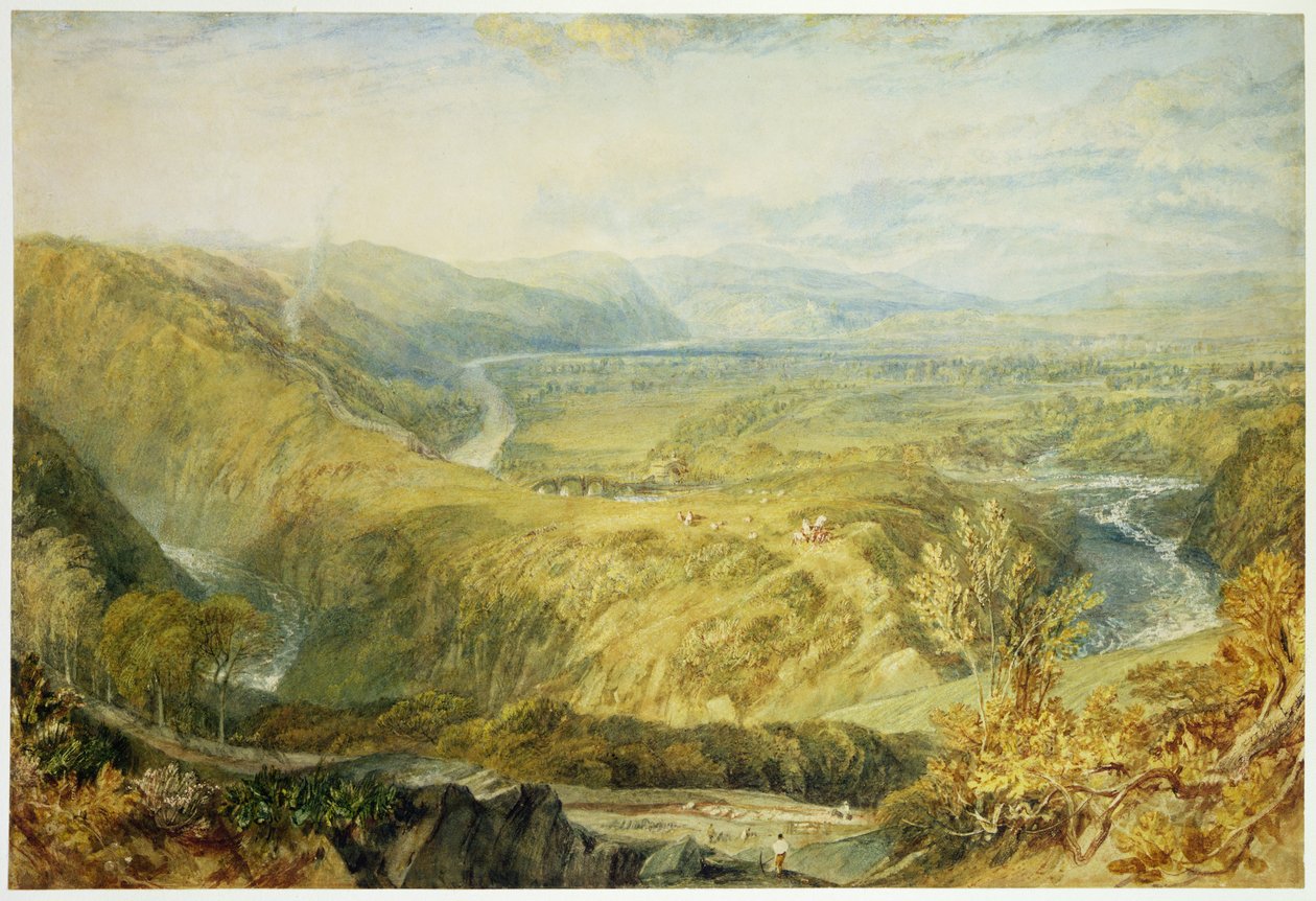 The Crook of Lune, med utsikt mot Hornby Castle, 1816-18 (grafit, wc, kroppsfärg & krita på papper) av Joseph Mallord William Turner