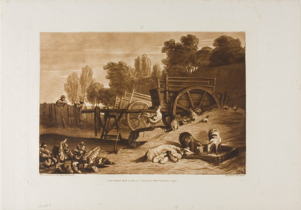 Gårdsgården med hanen, tallrik 17 från Liber Studiorum av Joseph Mallord William Turner