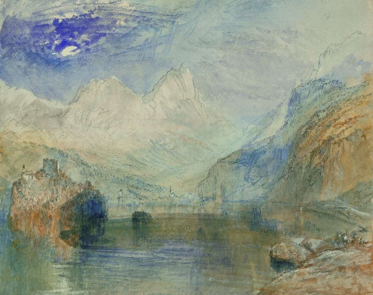 Lauerzersee med Schwyz and the Mythen (akvarell på papper) av Joseph Mallord William Turner