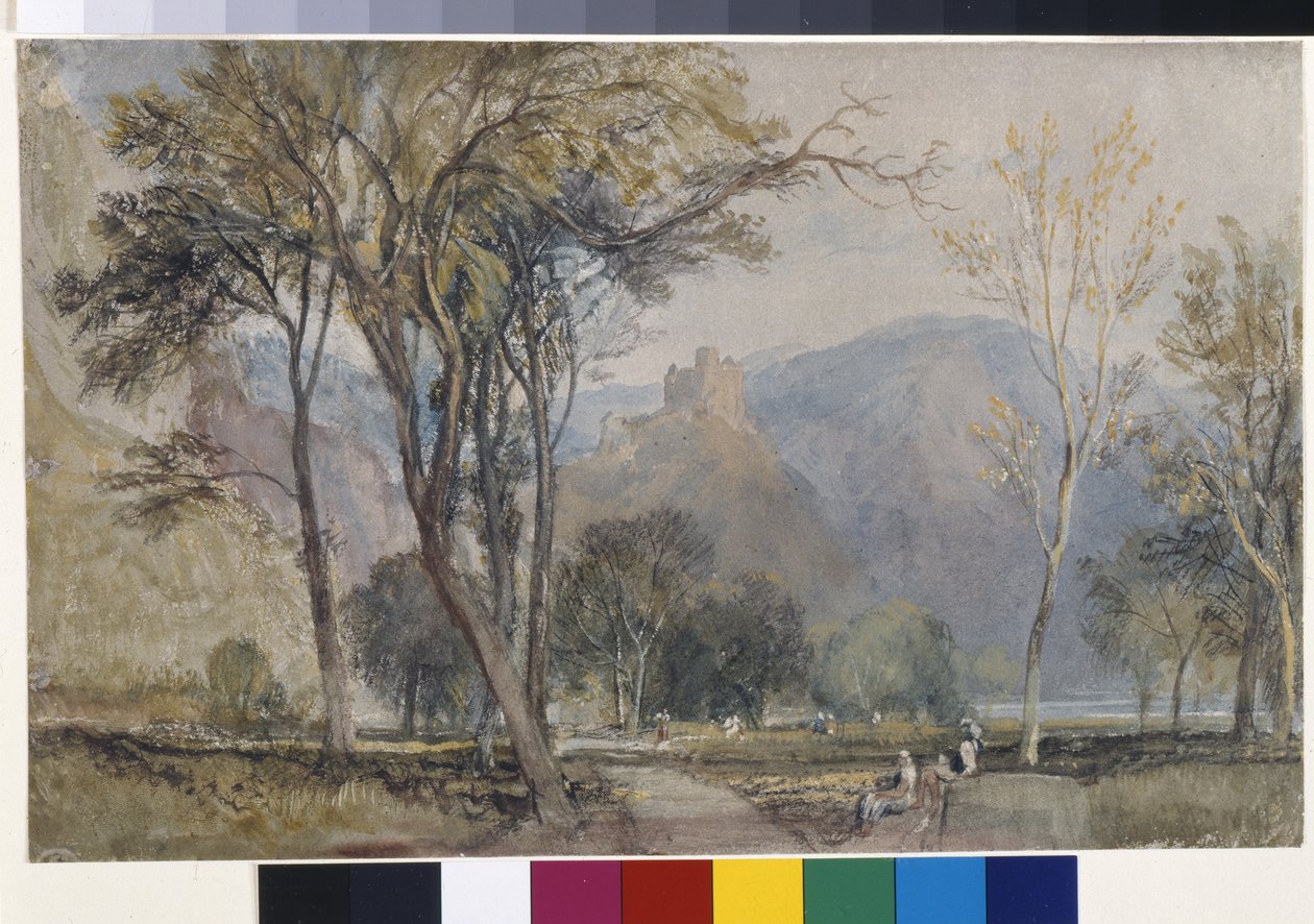 The Marxburg (akvarell på vitt papper beredd med en grå tvätt) av Joseph Mallord William Turner
