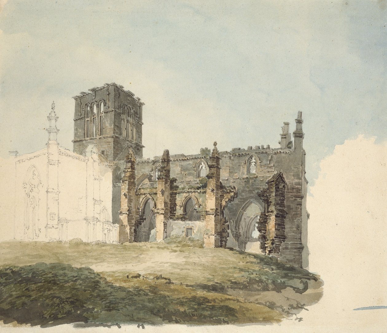 The Ruined Abbey i Haddington, ca. 1794 (akvarell över grafit på vävt papper) av Joseph Mallord William Turner
