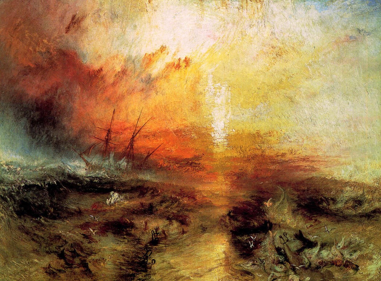 Slavskeppsslavarna som kastar de döda och döende överbord, Typhon Coming On, 1840. av Joseph Mallord William Turner