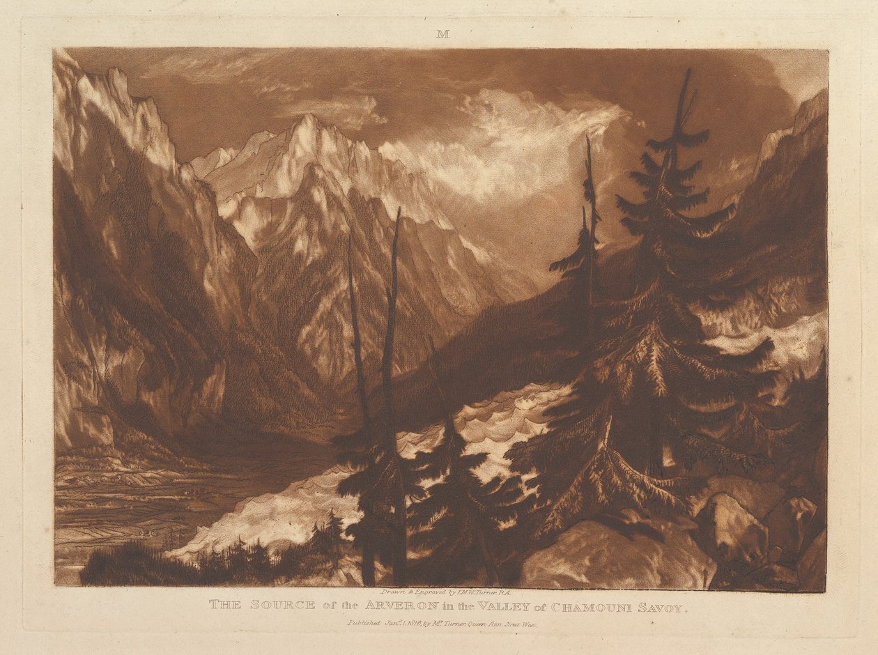 The Source of the Arvaron in the Valley of Chamouni, Savoy Liber Studiorum, pa..., 1 januari, av Joseph Mallord William Turner