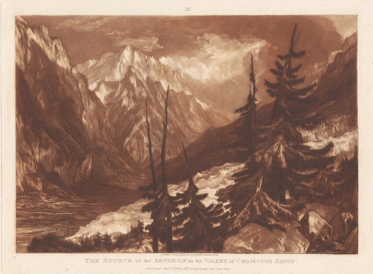 Arverons källa i Chamouni-dalen, Savoyen av Joseph Mallord William Turner