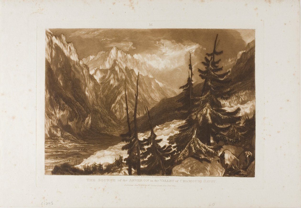The Source of the Arveron, skylt 60 från Liber Studiorum av Joseph Mallord William Turner
