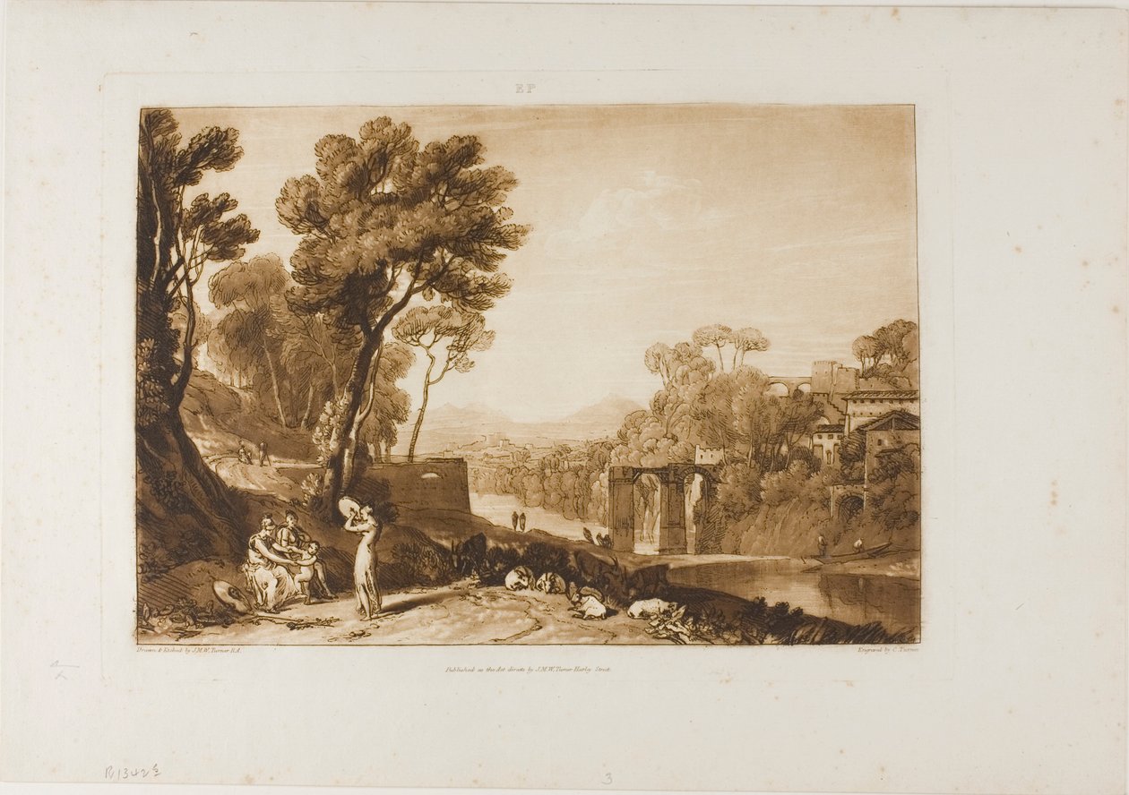 Kvinnan och tamburinen, tallrik 3 från Liber Studiorum av Joseph Mallord William Turner