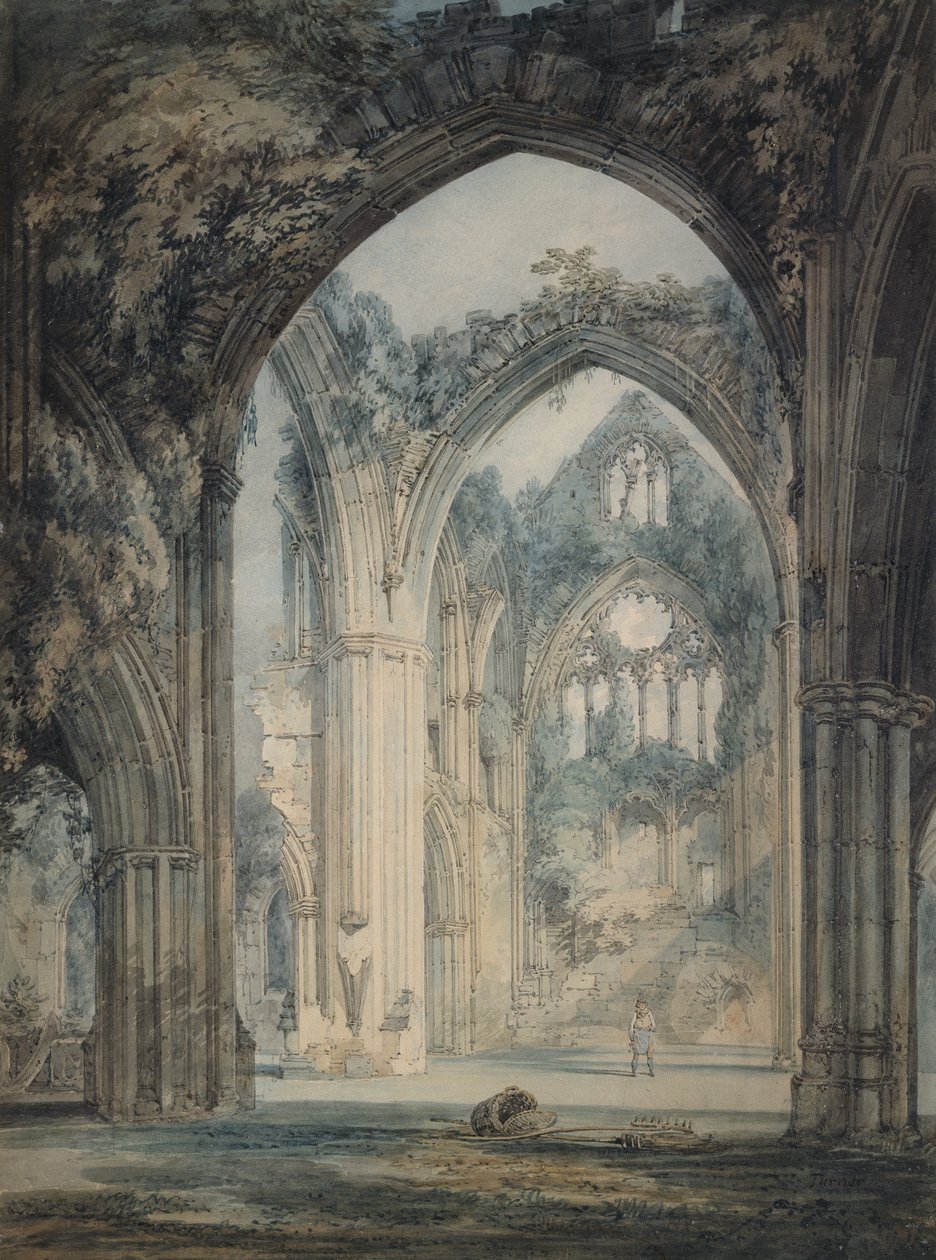 Transept of Tintern Abbey, Monmouthshire, ca 1794 (akvarell över grafit med penna och svart bläck på papper) av Joseph Mallord William Turner