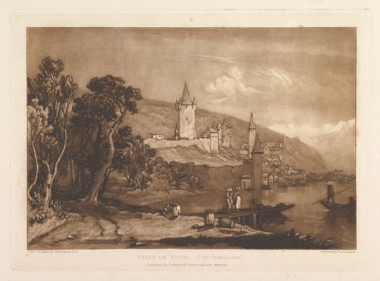 Staden Thun, Schweiz Liber Studiorum, del XII, skylt 59, 1 januari, av Joseph Mallord William Turner
