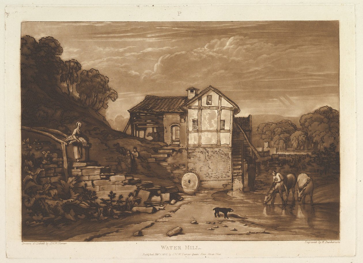 Vattenkvarn Liber Studiorum, del VIII, skylt 37, 1 februari 1812. av Joseph Mallord William Turner