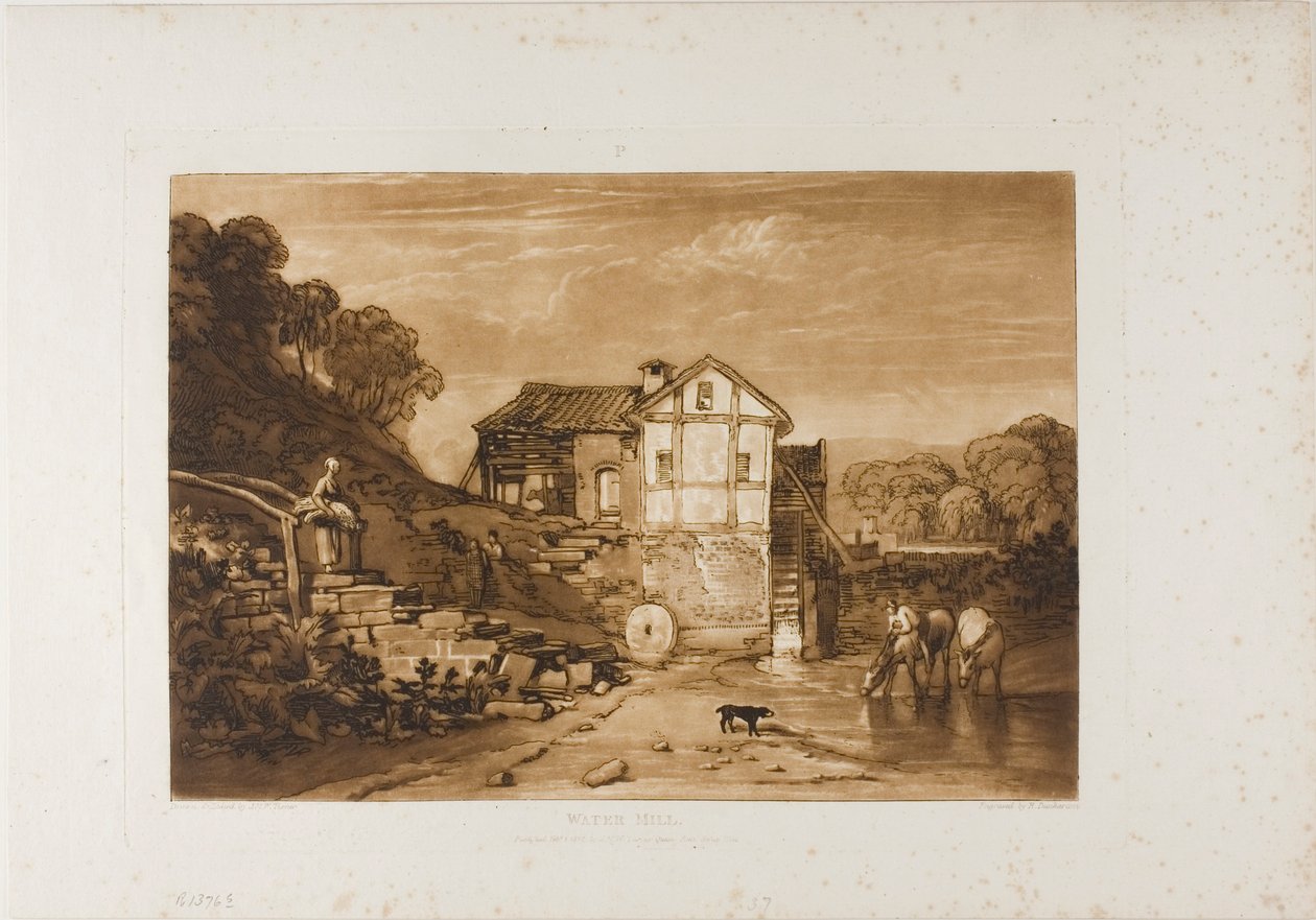 Vattenkvarn, tallrik 37 från Liber Studiorum av Joseph Mallord William Turner