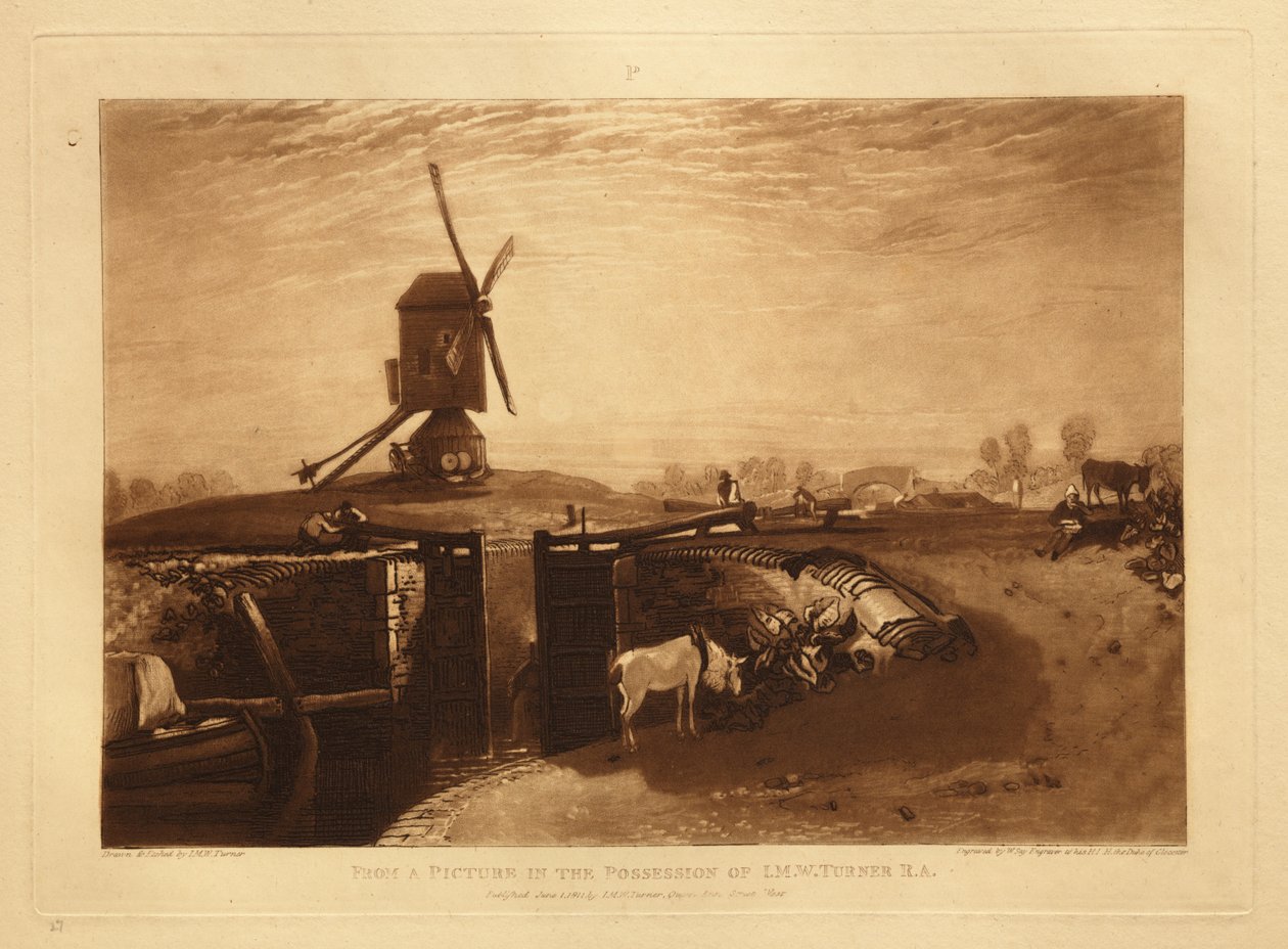 Väderkvarn och sluss av Joseph Mallord William Turner
