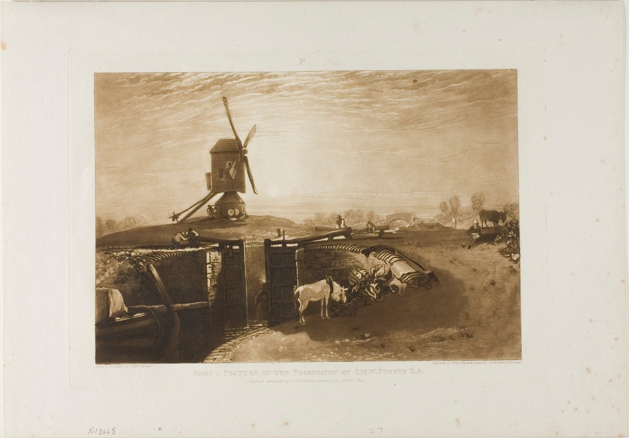 Väderkvarn och lås, skylt 27 från Liber Studiorum av Joseph Mallord William Turner