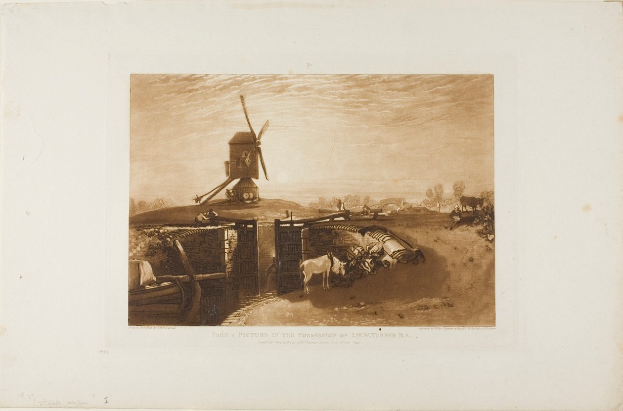 Väderkvarn och lås, skylt 27 från Liber Studiorum av Joseph Mallord William Turner