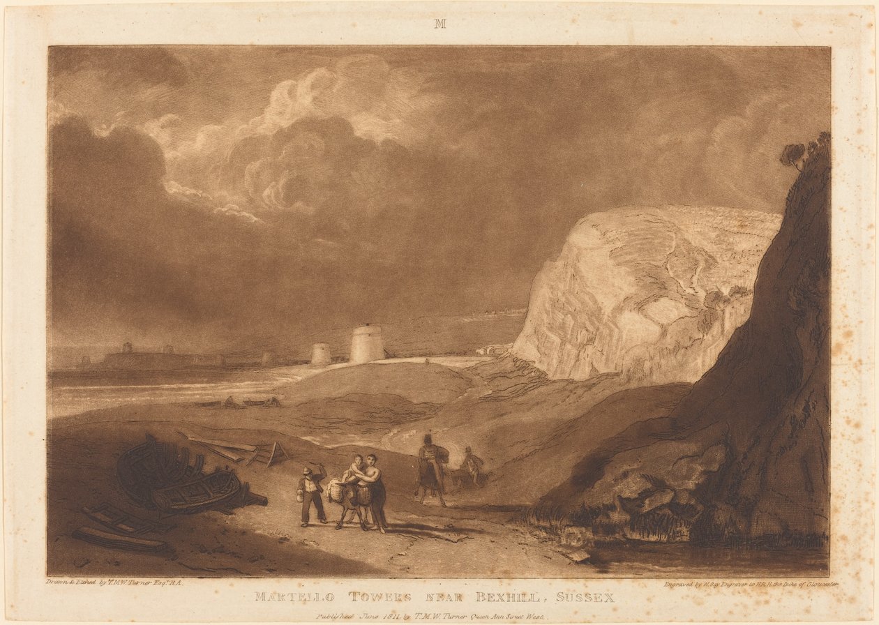 Martello Towers nära Bexhill, Sussex av Joseph Mallord William Turner and William Say