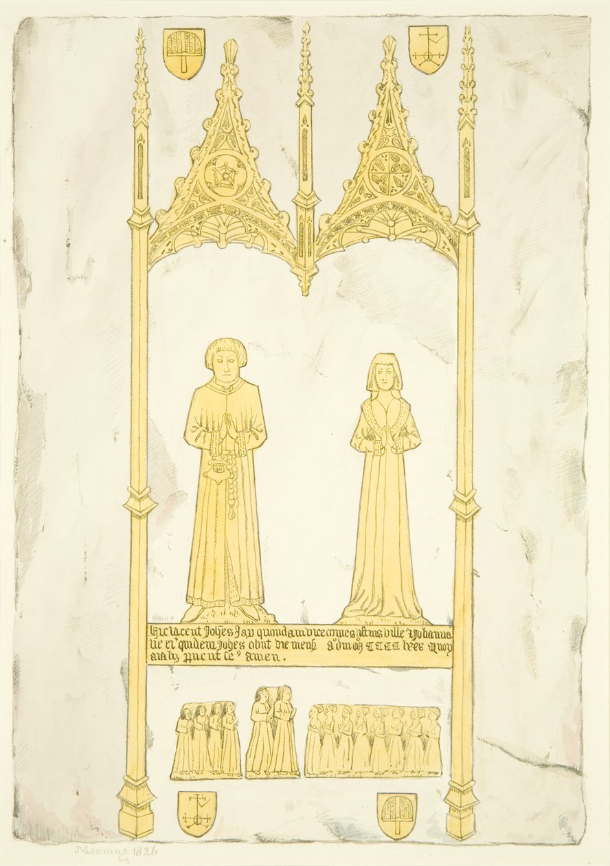 Brass of John and Johanna Jay i St Mary Redcliffe (akvarell på papper) av Joseph Manning