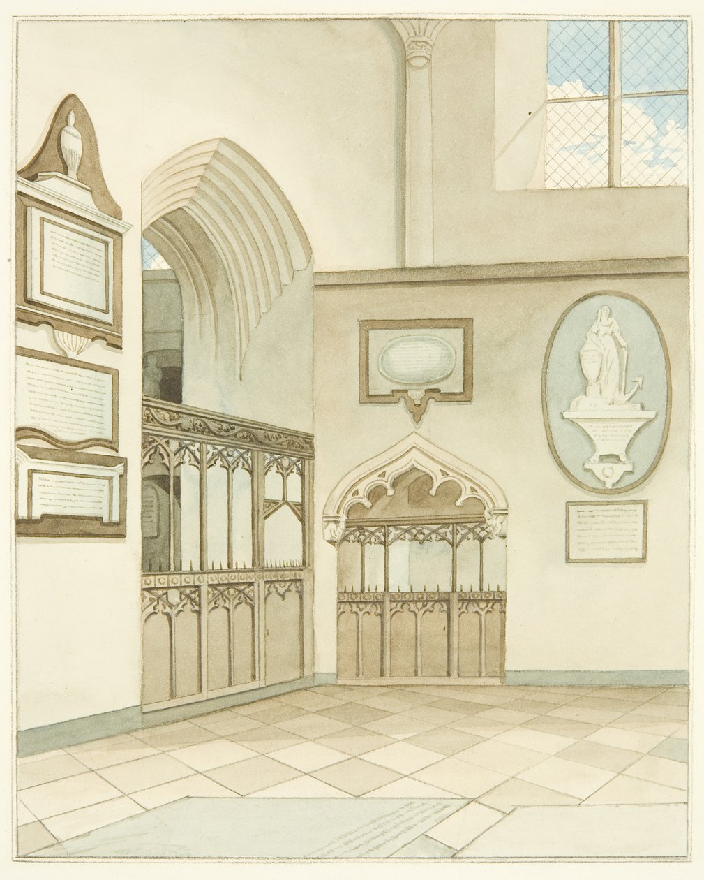 Slutet av södra korsarm av Bristol Cathedral (akvarell på papper) av Joseph Manning