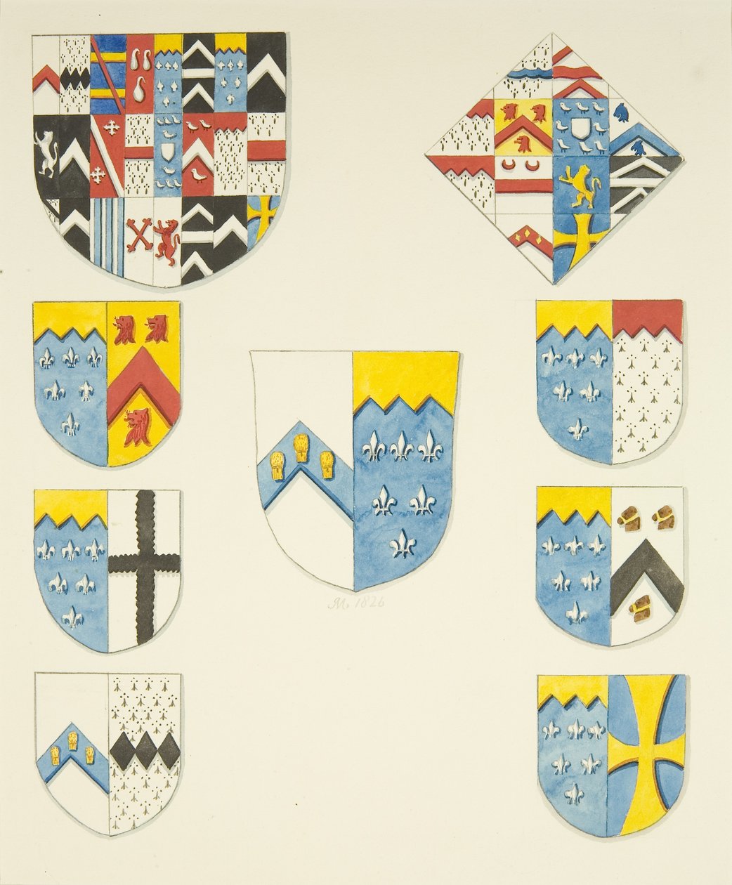 Heraldiskt utsmyckning på Newtons monument i Bristol Cathedral (akvarell på papper) av Joseph Manning