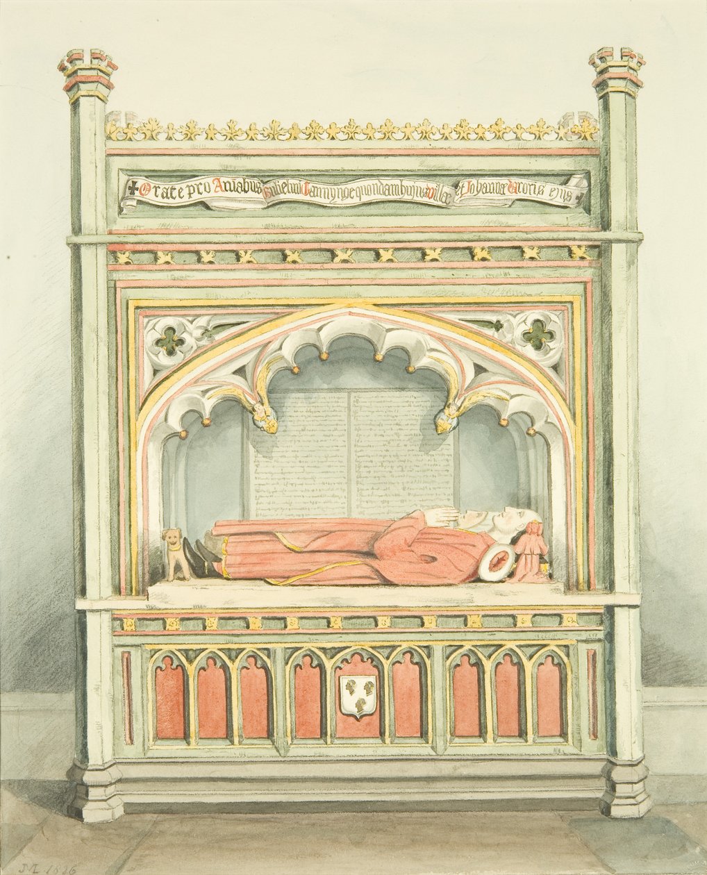 Monument till William Canynges i St Mary Redcliffe (akvarell på papper) av Joseph Manning