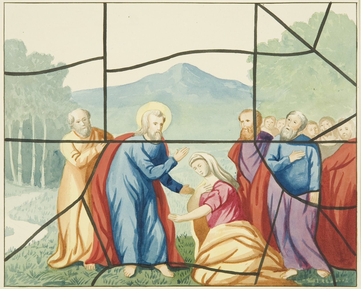 Målat glas i Markuskyrkan - Kristus och Maria Magdalena (akvarell på papper) av Joseph Manning