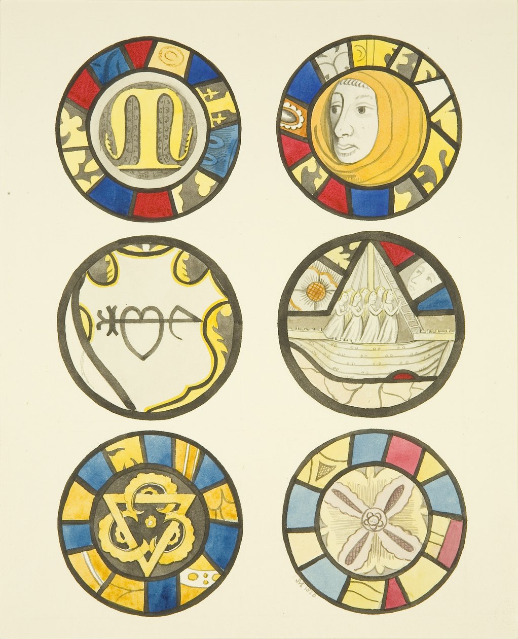 Målat glas i norra och östra fönster, norra korsarm av St Mary Redcliffe (akvarell på papper) av Joseph Manning