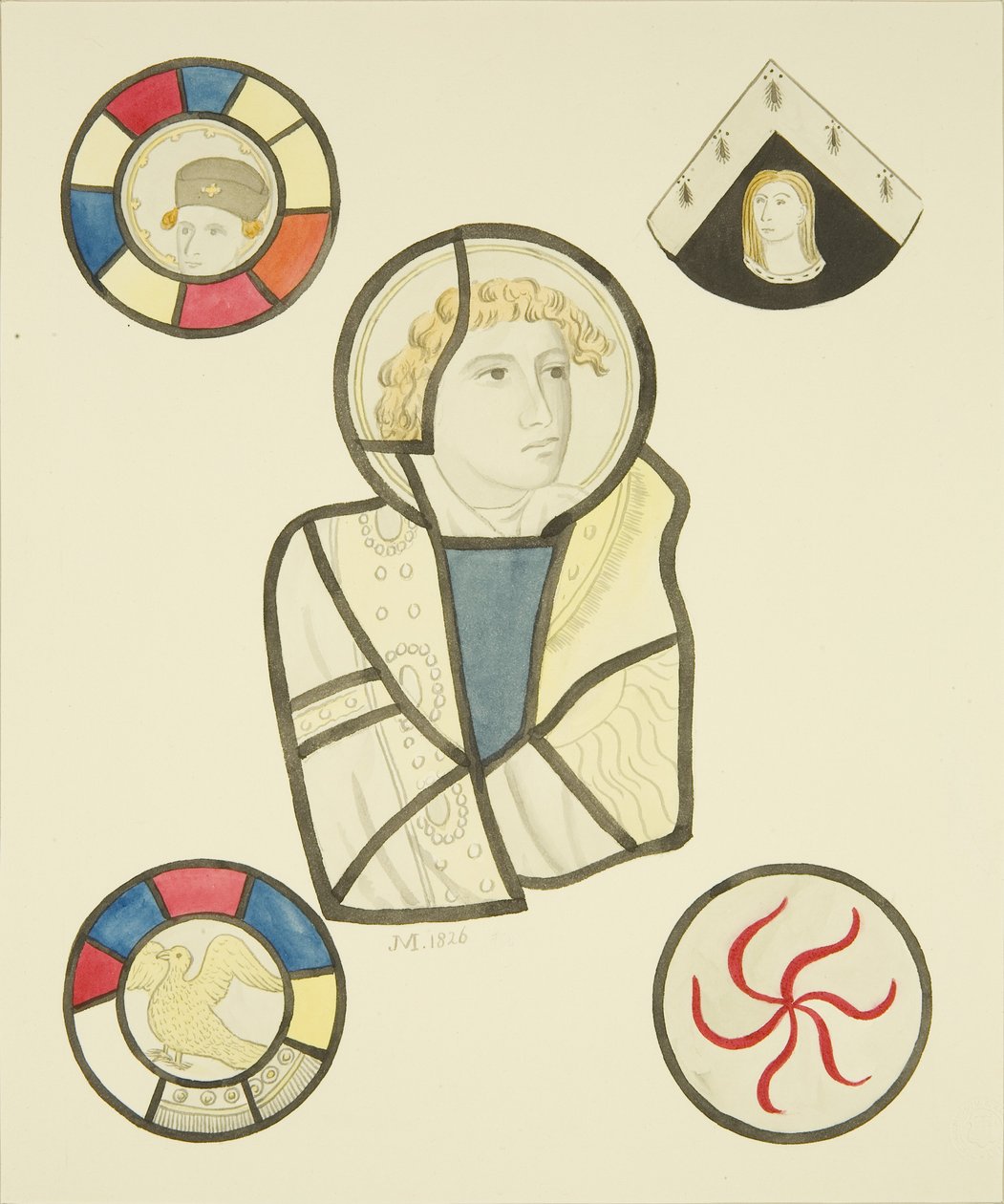 Målat glas i norra fönstret i koret av St Mary Redcliffe (akvarell på papper) av Joseph Manning