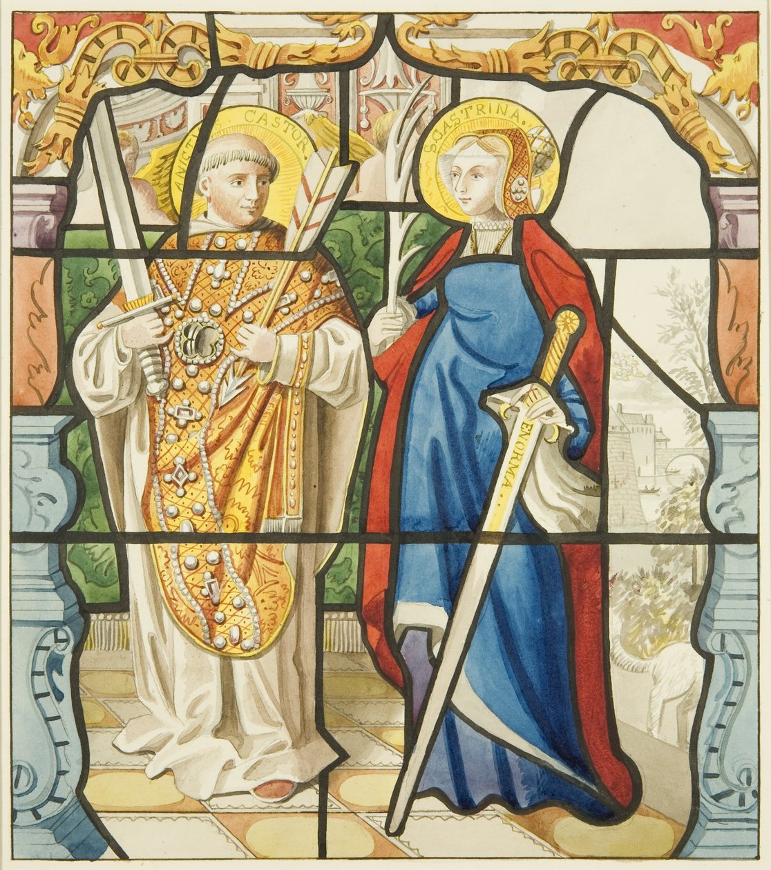 Målat glas i sakristifönstret i St. Mark