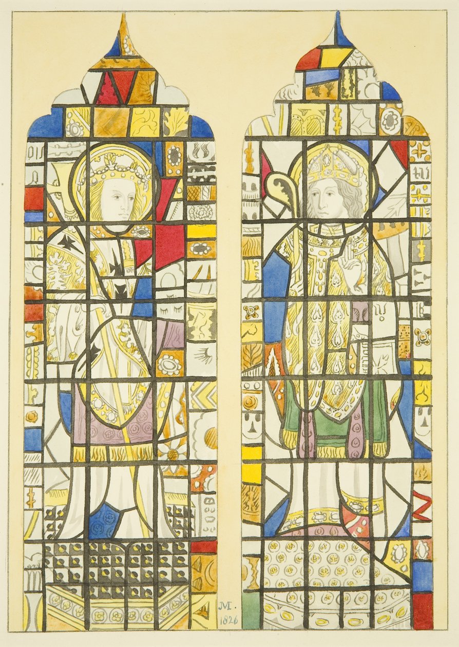 Målat glas i fönstret över Canynges monument i St Mary Redcliffe (akvarell på papper) av Joseph Manning