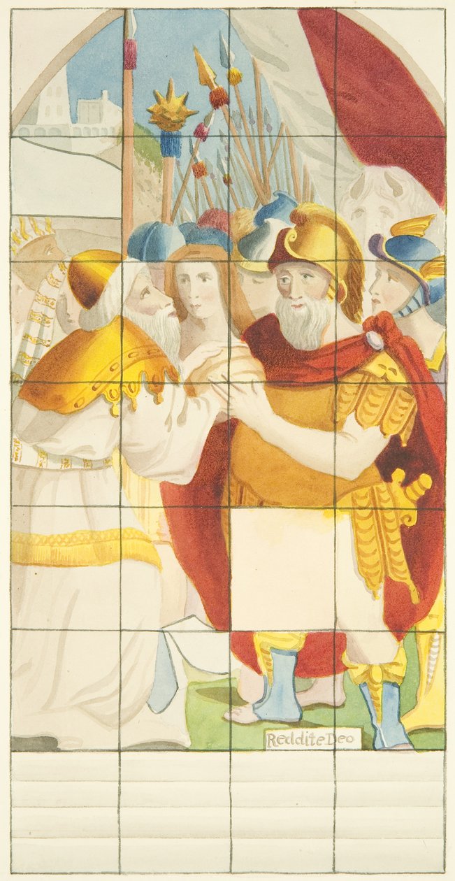 Målat glasfönster i östra änden av södra gången i Bristol Cathedral (akvarell på papper) av Joseph Manning