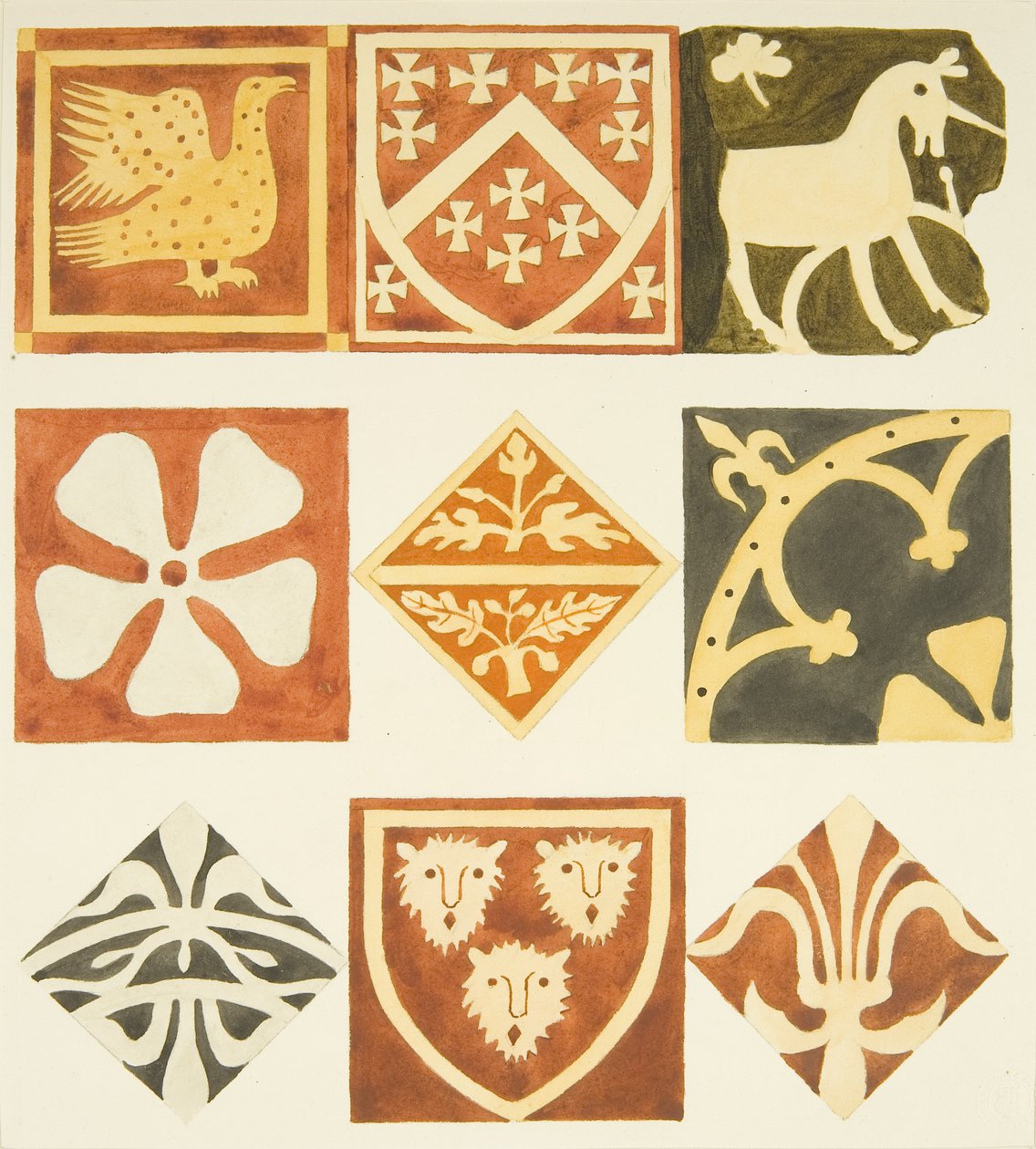 Kakel i sakristirummet och olika delar av Bristol Cathedrals golv (akvarell på papper) av Joseph Manning