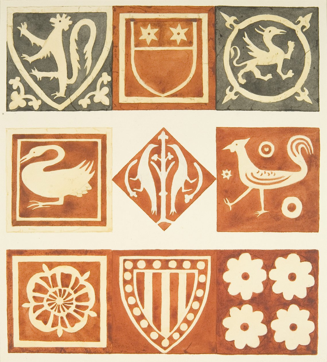 Kakel i sakristirummet och olika delar av Bristol Cathedrals golv (akvarell på papper) av Joseph Manning