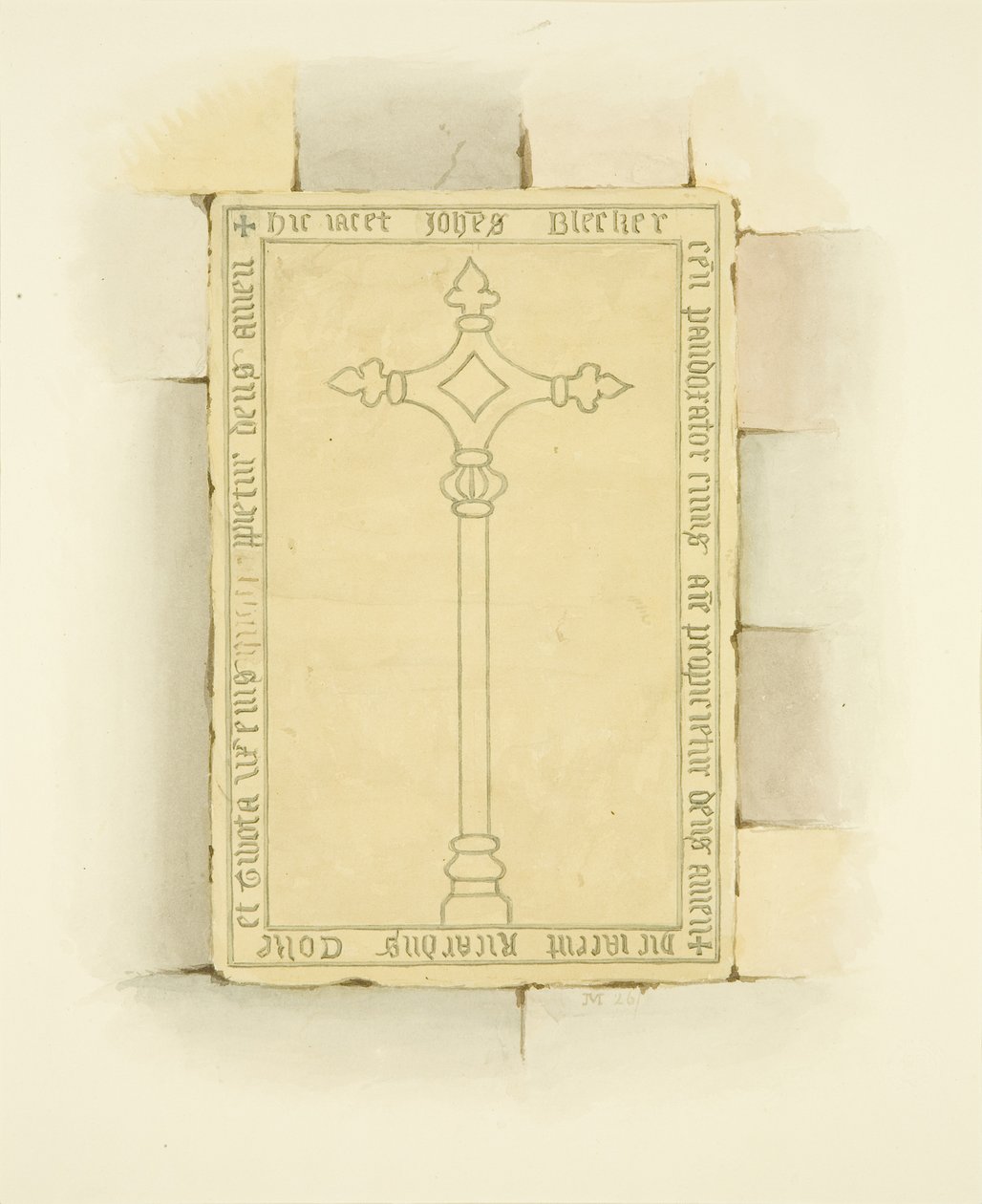 Gravsten framför Canynges grav i St Mary Redcliffe (akvarell på papper) av Joseph Manning