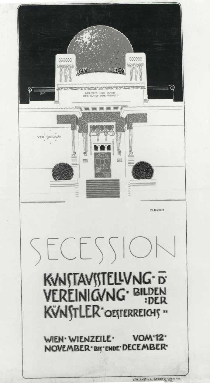 Affischreklam Secession-utställning för österrikiska konstnärer, 1898 (färgad litho) av Joseph Maria Olbrich
