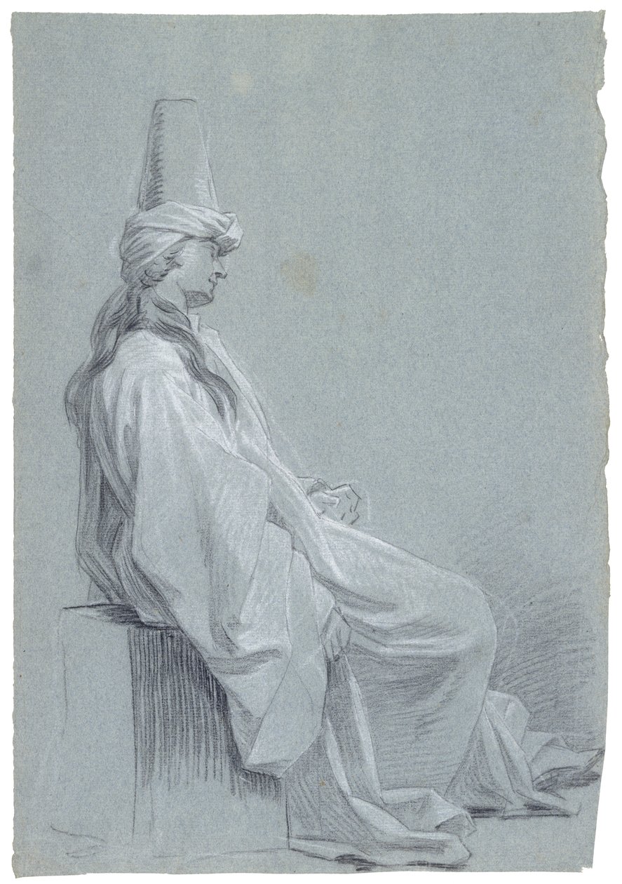 En ung man sittande i orientalisk kostym, 1748 (krita på papper) av Joseph Marie Vien